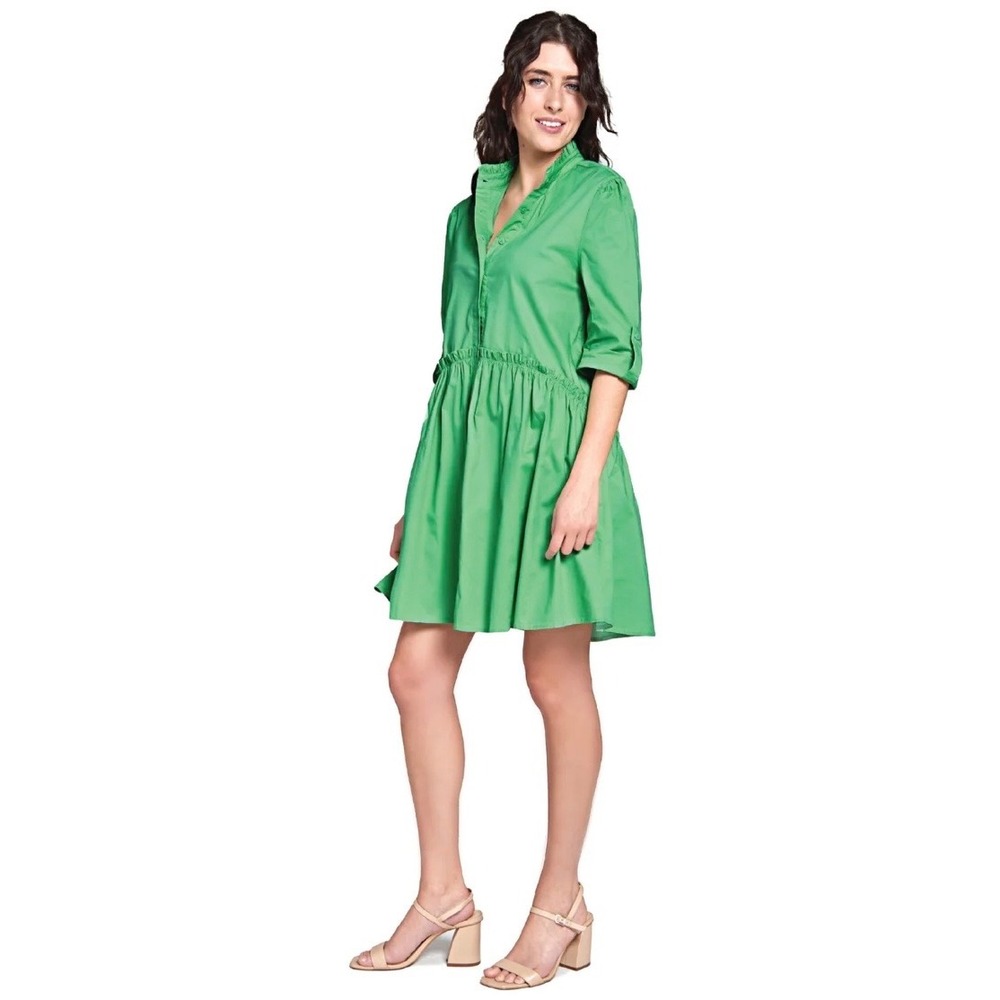 Taylor Tillman Cammie Ruffle Shirt Mini‎ Dress Kelly Green Size Medium